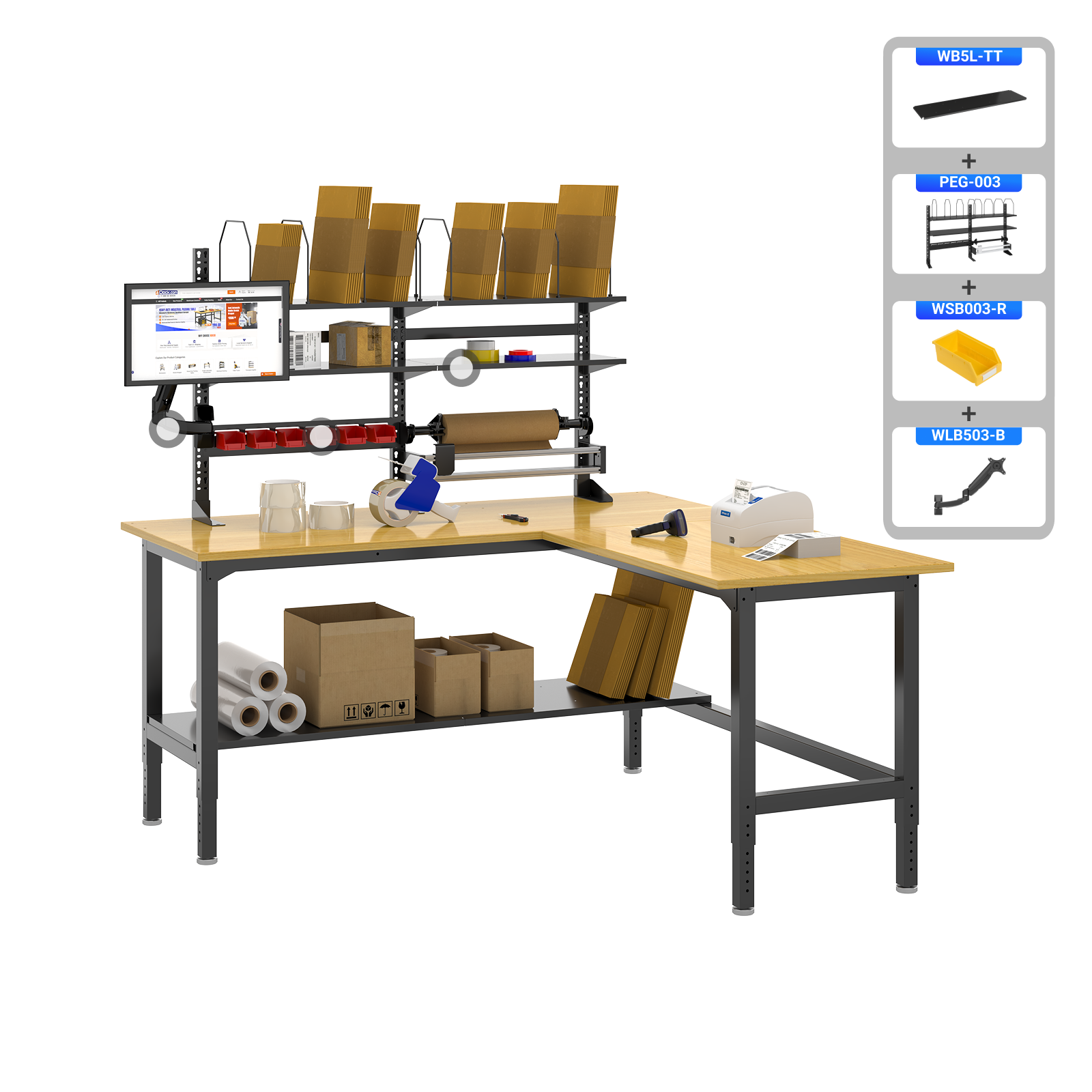 72x72 L-Shaped Workstation with Storage | Heavy-Duty Workbench