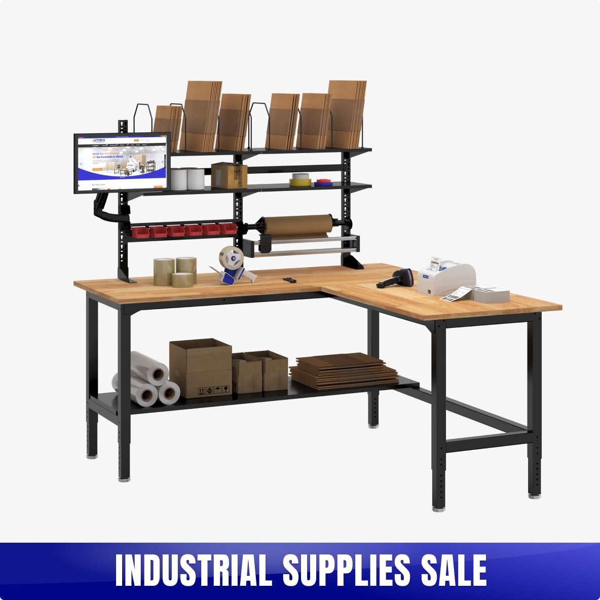 72x72 L-Shaped Workstation with Storage | Heavy-Duty Workbench