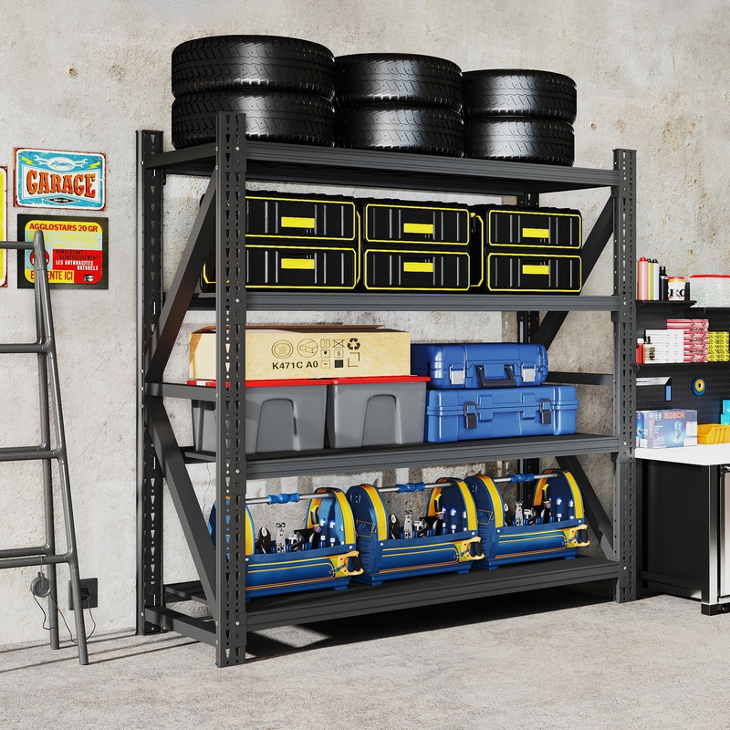 FLEXIMOUNTS Heavy Duty Metal Garage Shelving Unit 71"W x 23.7"D x 69"H 4-Tier Adjustable Steel Storage Shelves 5000LBS Capacity for Warehouse