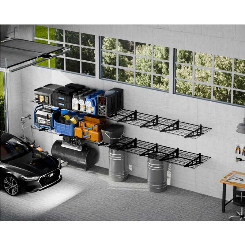 FLEXIMOUNTS 4-Pack 2x6ft Wall Shelf ,Garage Storage Rack Floating Shelves, Black