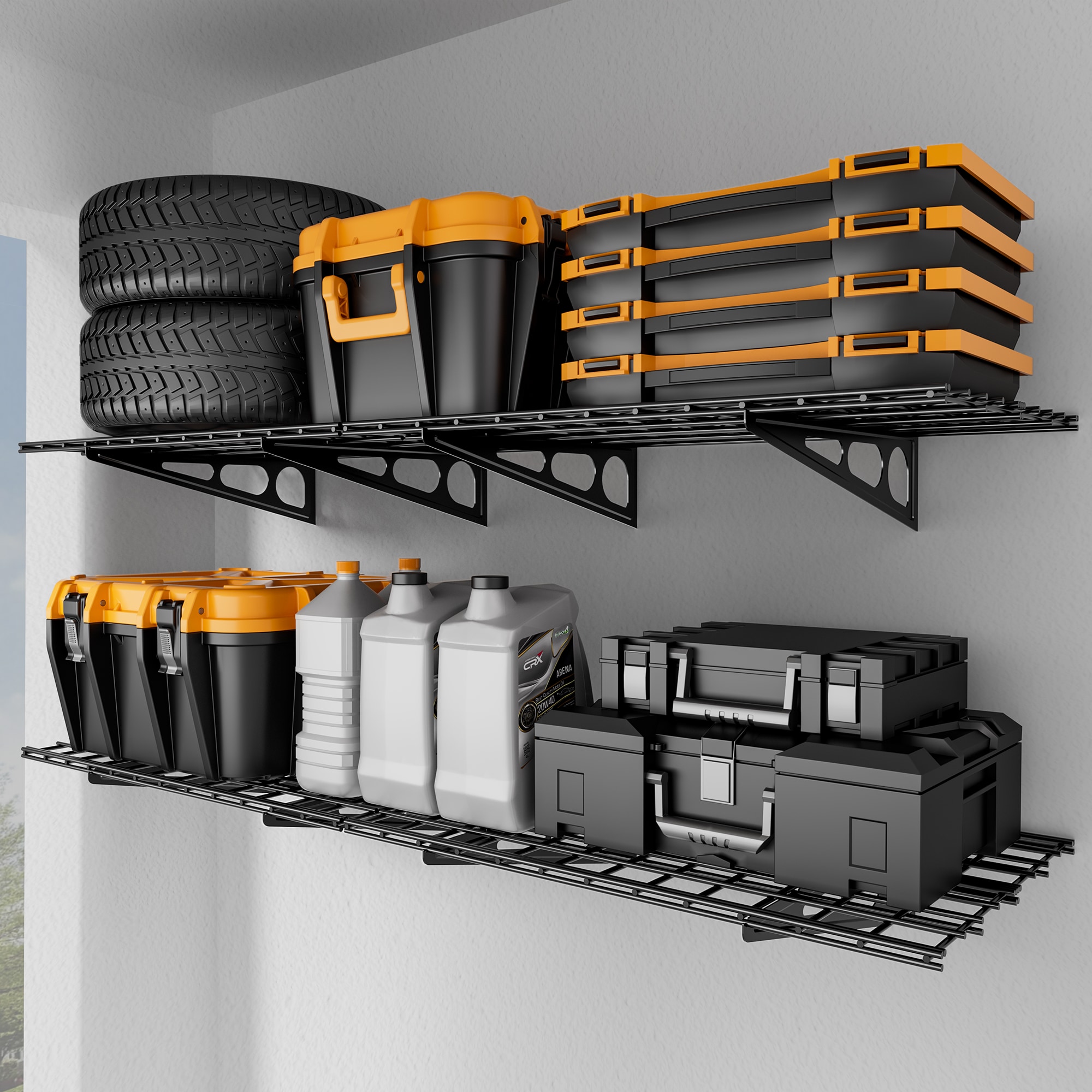 FLEXIMOUNTS 4-Pack 24-inch-by-72-inch Wall Shelf, Garage Storage Rack Wall Mounted Floating Shelves 2x6 ft, White