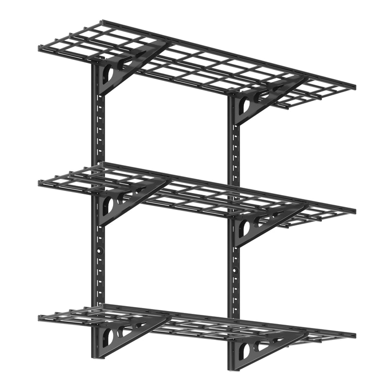 FLEXIMOUNTS 3-Tier 1x4ft Black Garage Storage Wall Shelving 12-inch-by-48-inch per Shelf WS14B