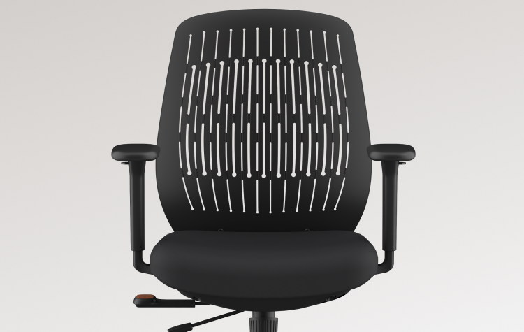ErgoStretch chair with its fabric back removed, showing the breathable open-back design.