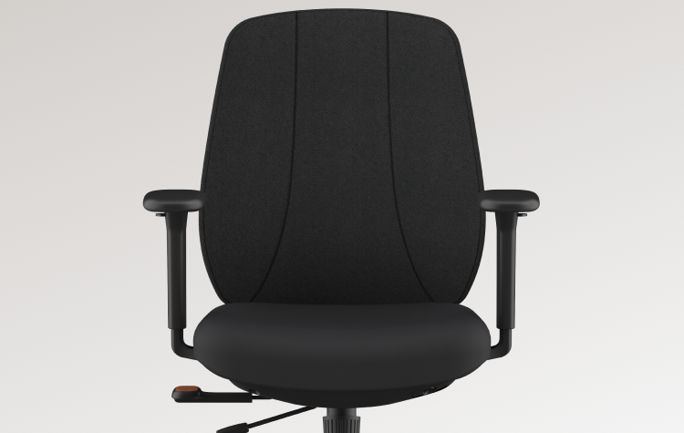 ErgoStretch chair with its fabric back attached, for a soft, cozy sitting experience.