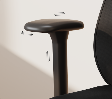 ErgoStretch chair 3D armrest adjustment, showing the armrest moving up, down, forward, backward, and rotating.