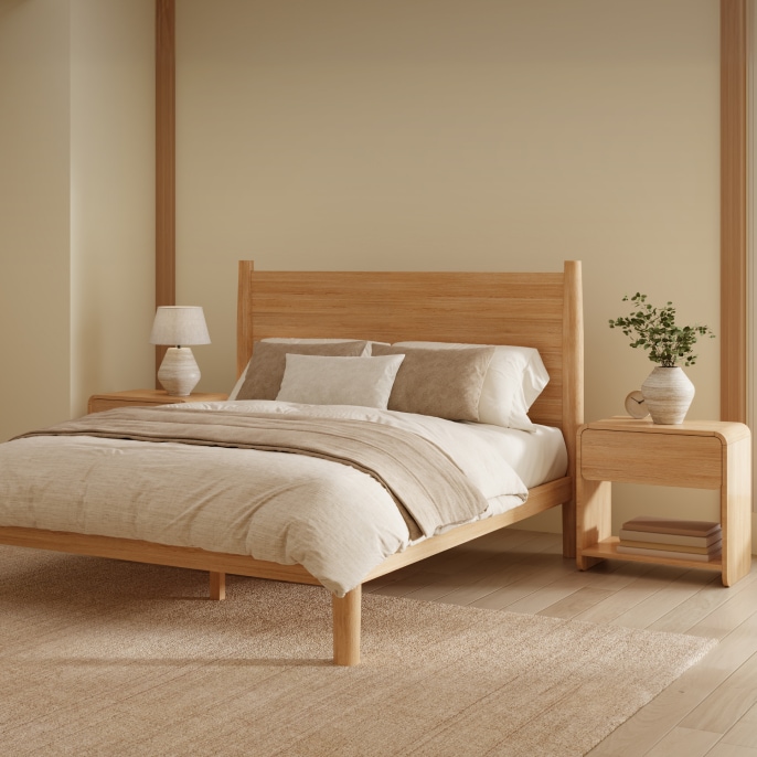 FlexiSpot Kana Retro Japanese Joinery Bed | Solid Wood Bed with